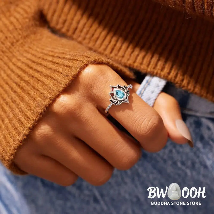 Buddha Stones 925 Sterling Silver Lotus Zircon Blessing Protection Ring - BWOOOH - Ring