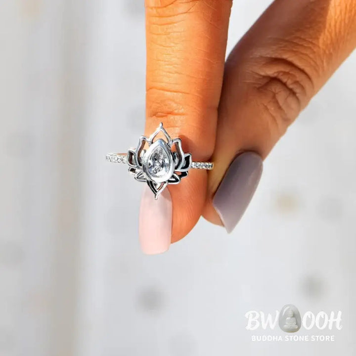 Buddha Stones 925 Sterling Silver Lotus Zircon Blessing Protection Ring - BWOOOH - Ring