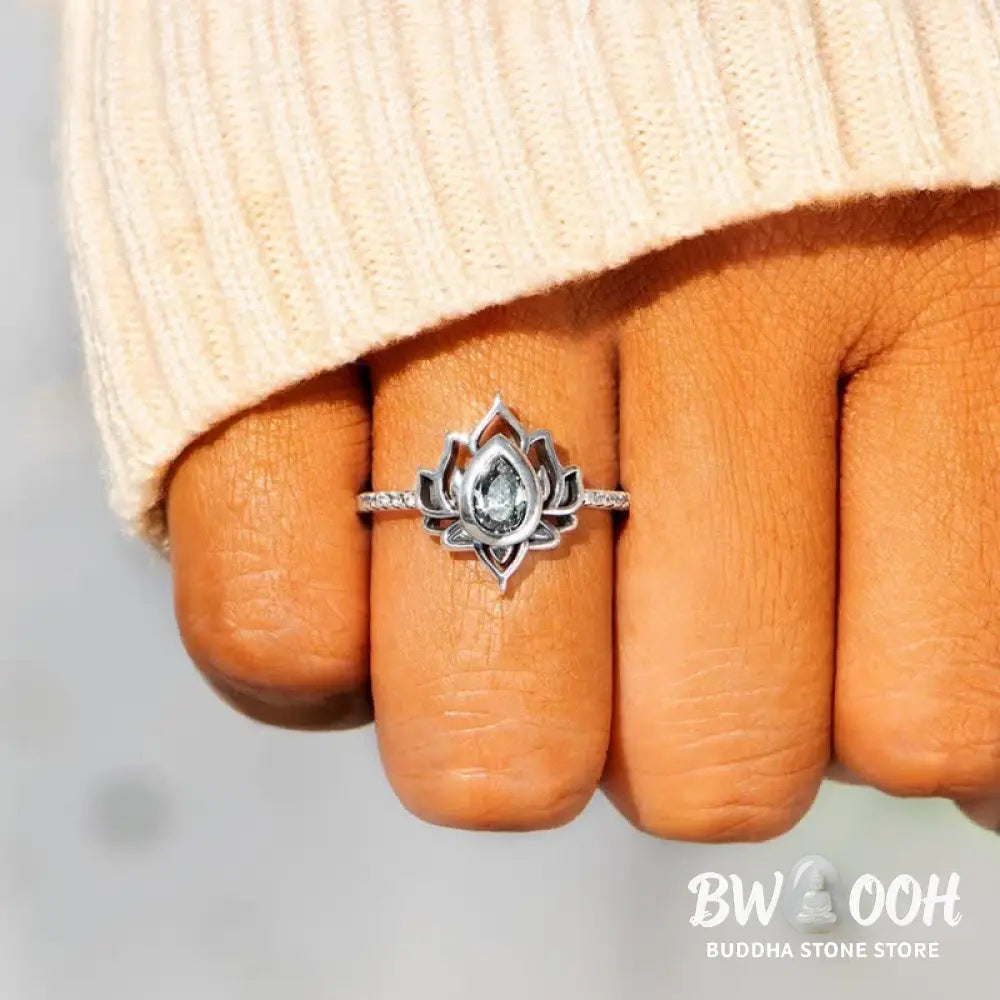 Buddha Stones 925 Sterling Silver Lotus Zircon Blessing Protection Ring - BWOOOH - Ring