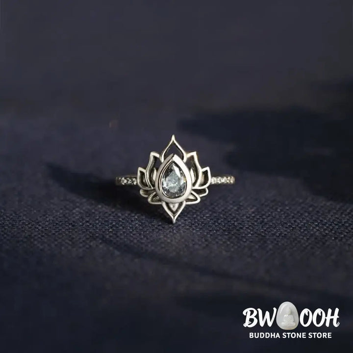 Buddha Stones 925 Sterling Silver Lotus Zircon Blessing Protection Ring - BWOOOH - Ring