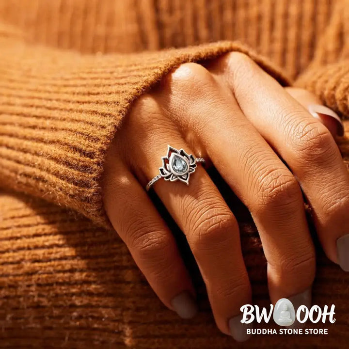 Buddha Stones 925 Sterling Silver Lotus Zircon Blessing Protection Ring - BWOOOH - Ring