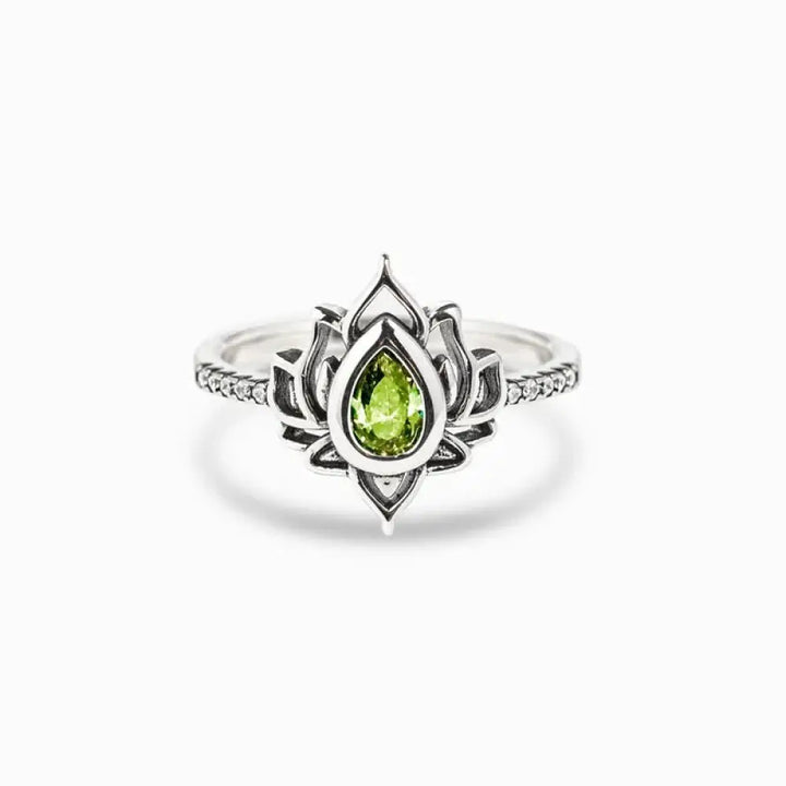 Buddha Stones 925 Sterling Silver Lotus Zircon Blessing Protection Ring - BWOOOH - Green / US5 - Ring