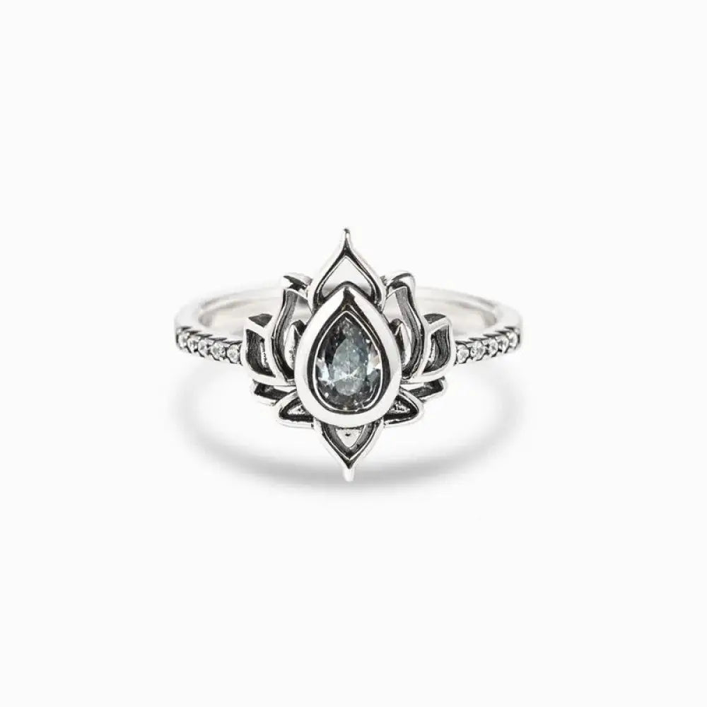 Buddha Stones 925 Sterling Silver Lotus Zircon Blessing Protection Ring - BWOOOH - Silver / US5 - Ring