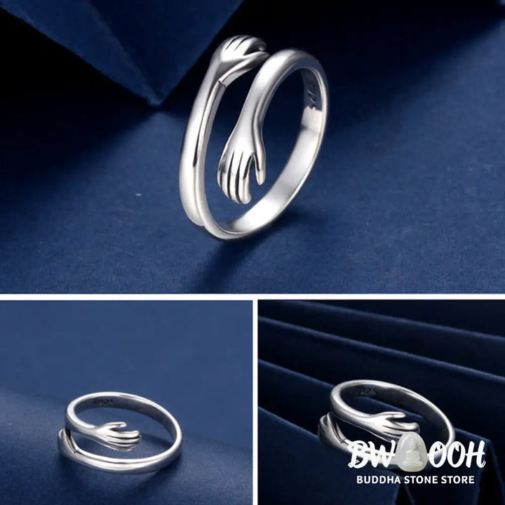 Buddha Stones 925 Sterling Silver Love Hug Thumb Ring - BWOOOH - Silver - Rings