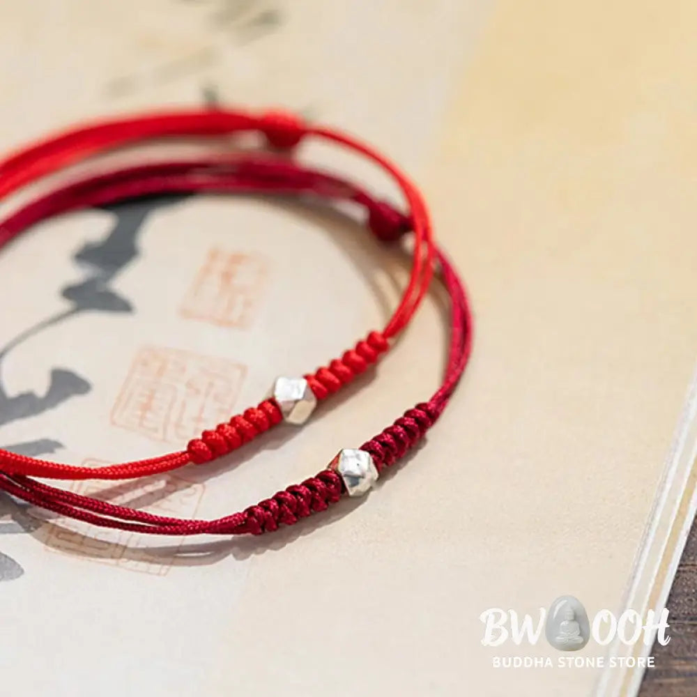 Buddha Stones 925 Sterling Silver Luck Bead Protection Red String Braided Bracelet - BWOOOH - Bracelet