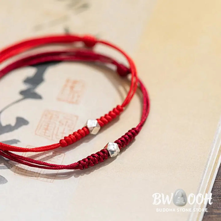 Buddha Stones 925 Sterling Silver Luck Bead Protection Red String Braided Bracelet - BWOOOH - Bracelet