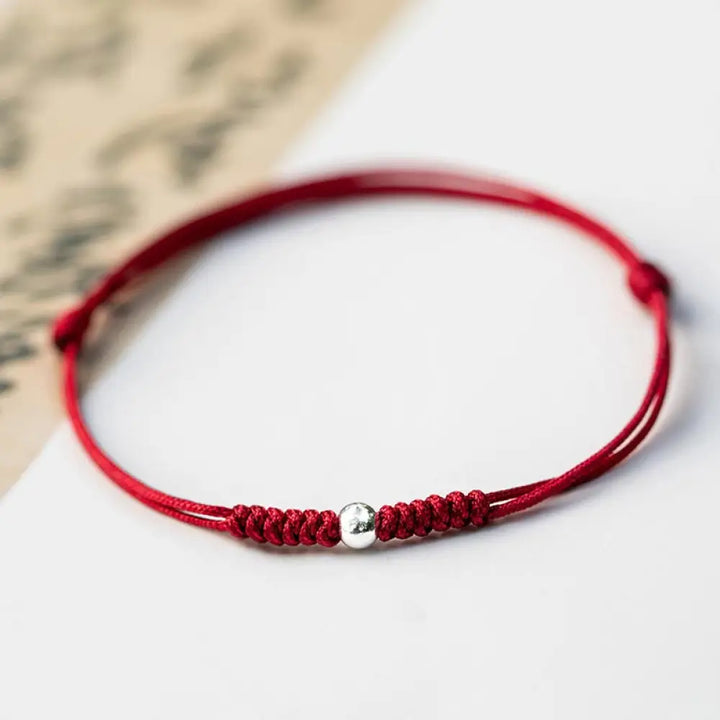 Buddha Stones 925 Sterling Silver Luck Bead Protection Red String Braided Bracelet - BWOOOH - Round Bead / Dark