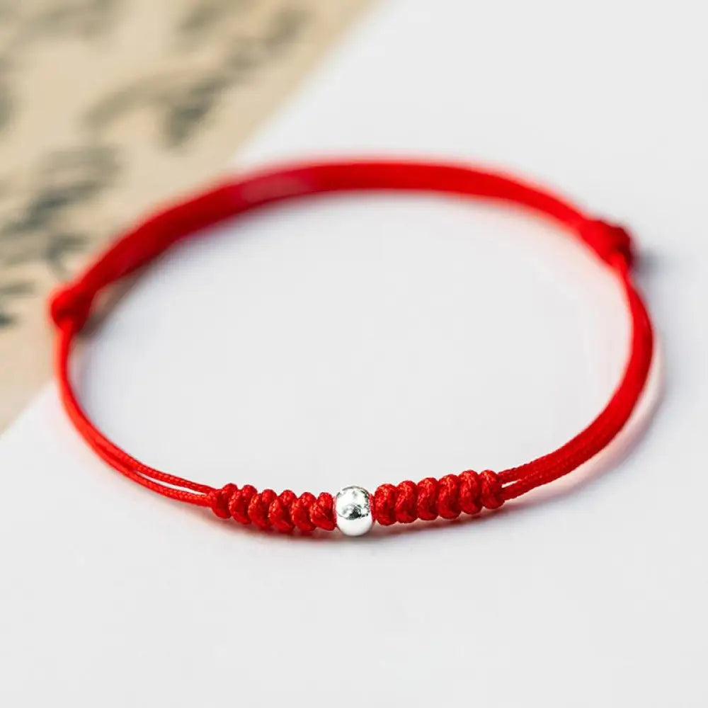 Buddha Stones 925 Sterling Silver Luck Bead Protection Red String Braided Bracelet - BWOOOH - Round Bead / Red(Wrist