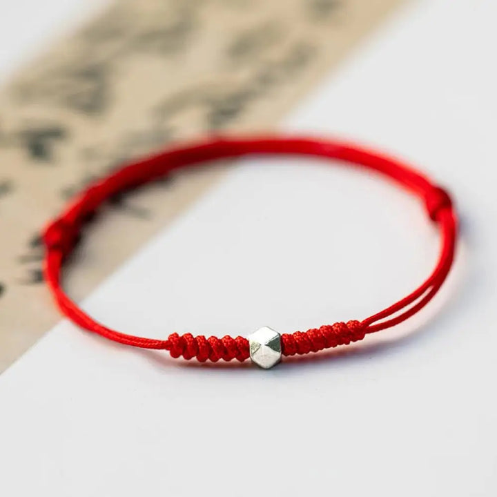 Buddha Stones 925 Sterling Silver Luck Bead Protection Red String Braided Bracelet - BWOOOH - Square Bead / Red(Wrist