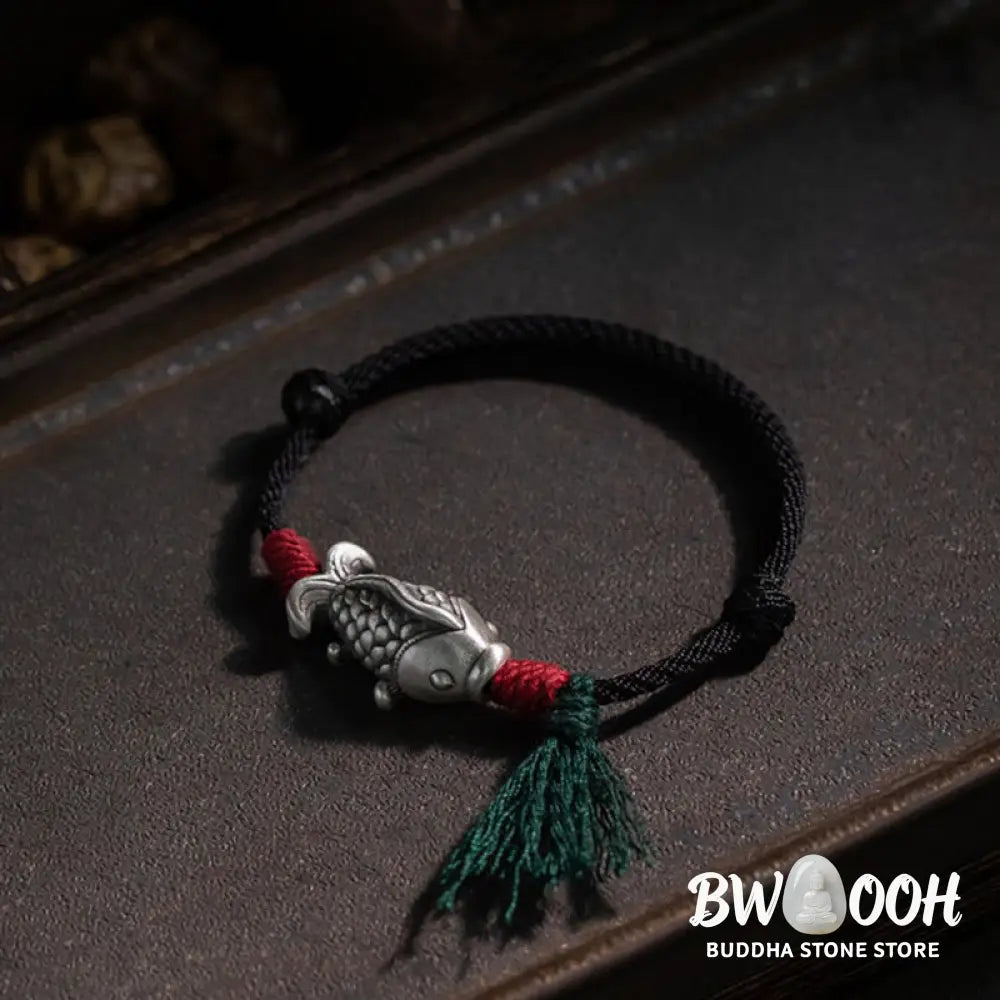 Buddha Stones 925 Sterling Silver Luck Koi Fish Braided Bracelet - BWOOOH - Bracelet
