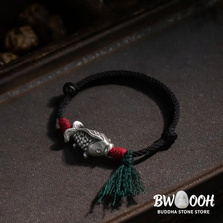 Buddha Stones 925 Sterling Silver Luck Koi Fish Braided Bracelet - BWOOOH - Bracelet