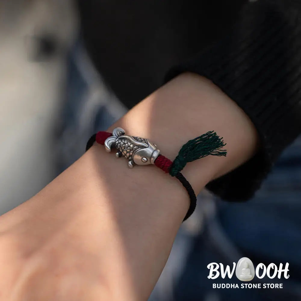 Buddha Stones 925 Sterling Silver Luck Koi Fish Braided Bracelet - BWOOOH - Bracelet