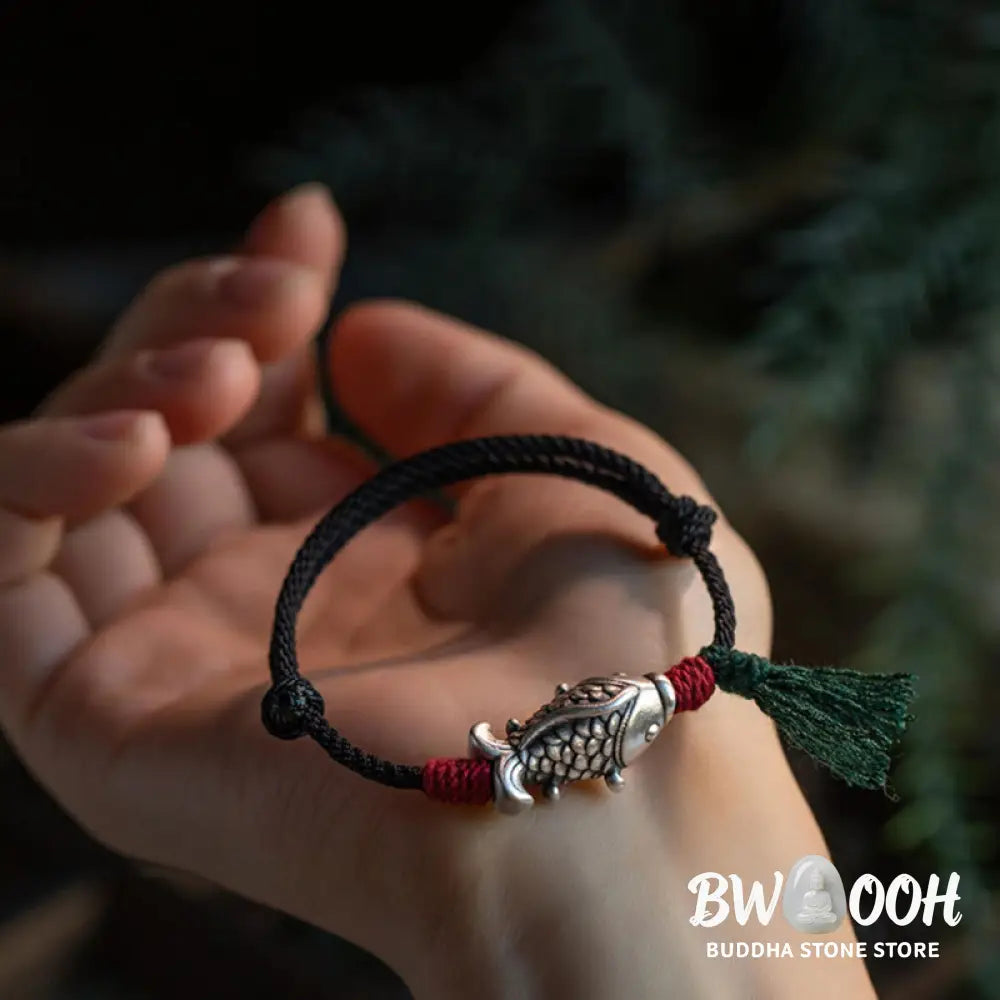 Buddha Stones 925 Sterling Silver Luck Koi Fish Braided Bracelet - BWOOOH - Bracelet
