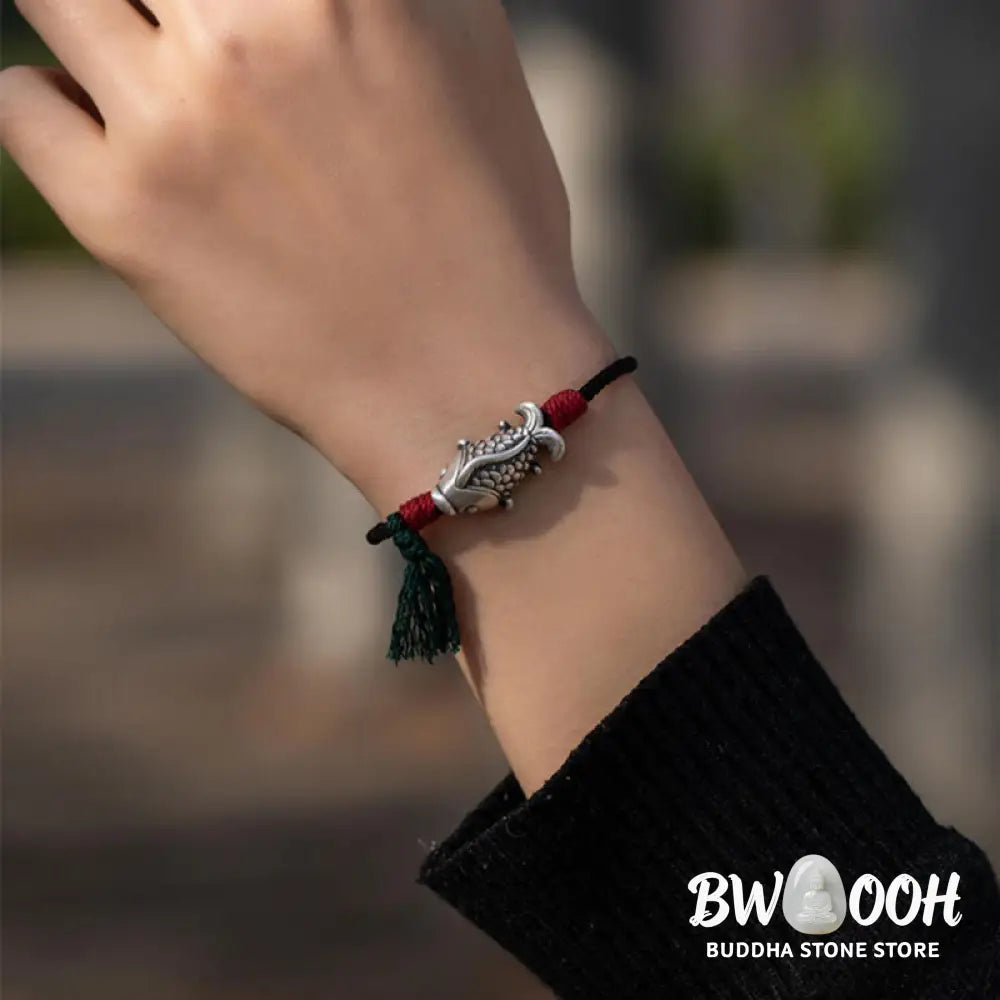 Buddha Stones 925 Sterling Silver Luck Koi Fish Braided Bracelet - BWOOOH - Bracelet