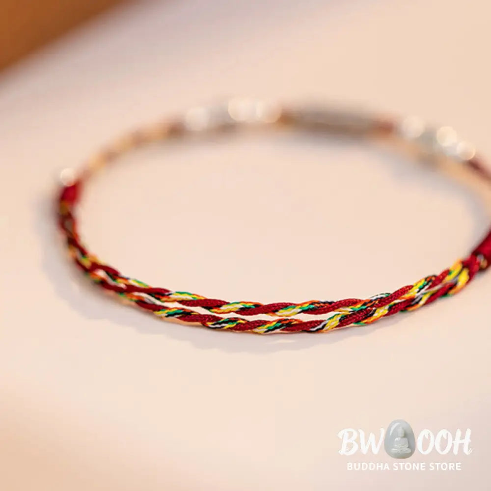 Buddha Stones 925 Sterling Silver Luck Koi Fish Braided Colorful String Bracelet Anklet - BWOOOH - Bracelet
