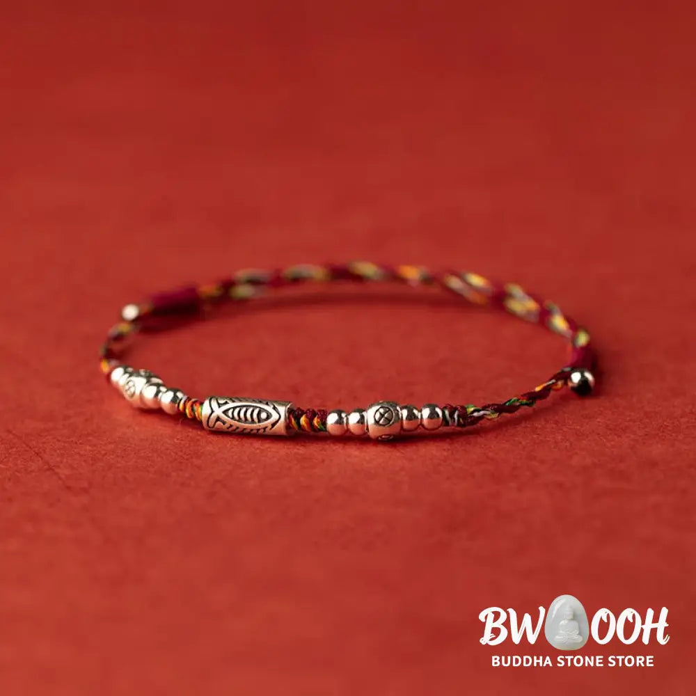 Buddha Stones 925 Sterling Silver Luck Koi Fish Braided Colorful String Bracelet Anklet - BWOOOH - Bracelet