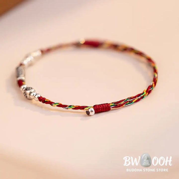 Buddha Stones 925 Sterling Silver Luck Koi Fish Braided Colorful String Bracelet Anklet - BWOOOH - Bracelet