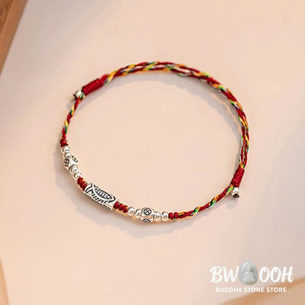 Buddha Stones 925 Sterling Silver Luck Koi Fish Braided Colorful String Bracelet Anklet - BWOOOH - Bracelet