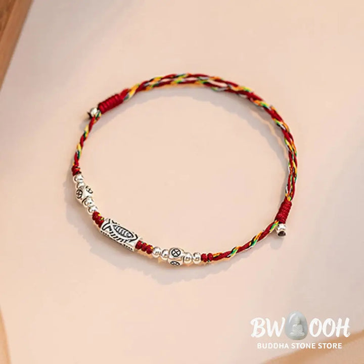 Buddha Stones 925 Sterling Silver Luck Koi Fish Braided Colorful String Bracelet Anklet - BWOOOH - Bracelet