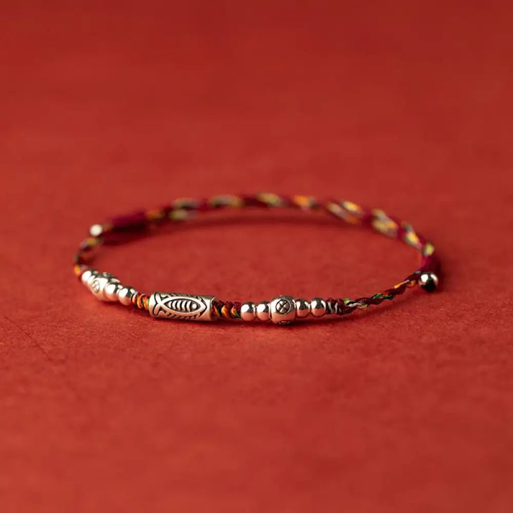 Buddha Stones 925 Sterling Silver Luck Koi Fish Braided Colorful String Bracelet Anklet - BWOOOH - Anklet(Anklet