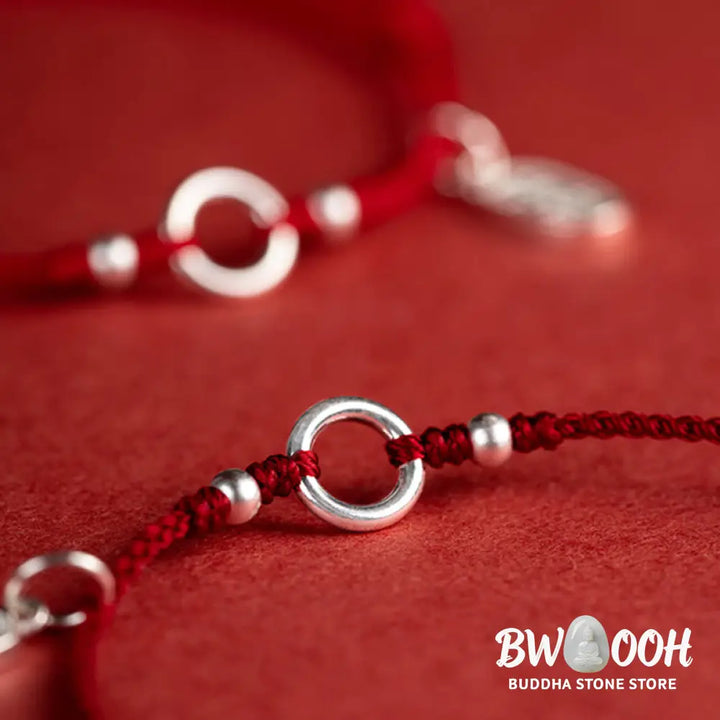 Buddha Stones 925 Sterling Silver Lucky Fortune Peace Joy Lotus Peace Buckle Red String Bracelet - BWOOOH - Bracelet
