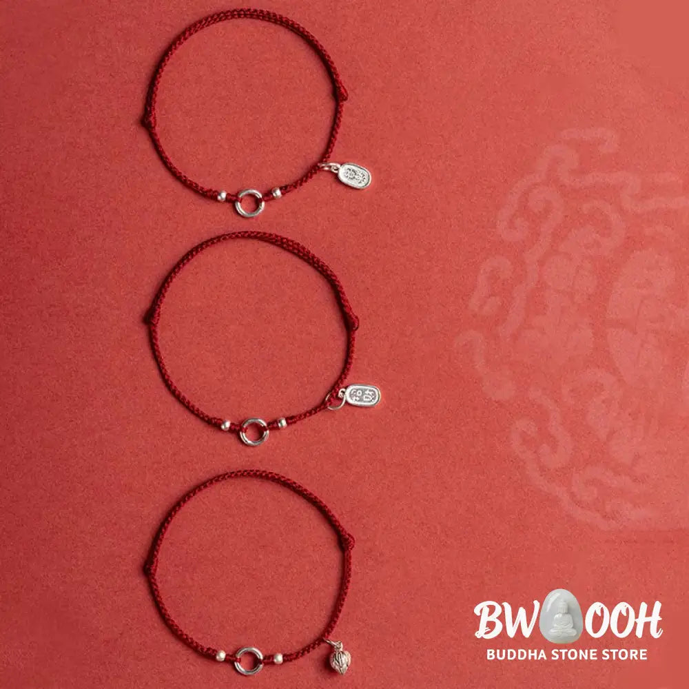 Buddha Stones 925 Sterling Silver Lucky Fortune Peace Joy Lotus Peace Buckle Red String Bracelet - BWOOOH - Bracelet