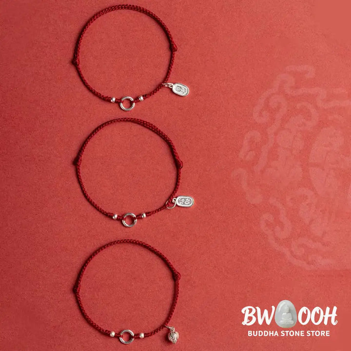 Buddha Stones 925 Sterling Silver Lucky Fortune Peace Joy Lotus Peace Buckle Red String Bracelet - BWOOOH - Bracelet