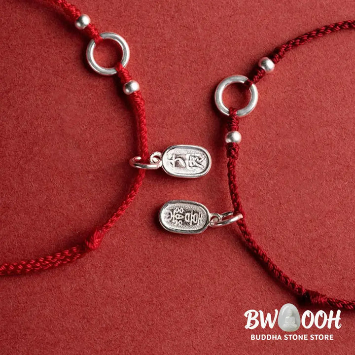 Buddha Stones 925 Sterling Silver Lucky Fortune Peace Joy Lotus Peace Buckle Red String Bracelet - BWOOOH - Bracelet