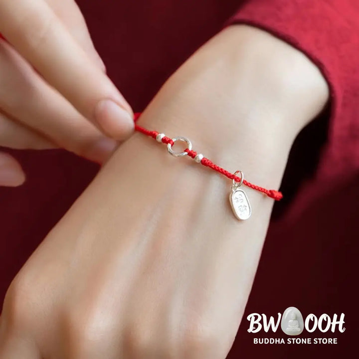 Buddha Stones 925 Sterling Silver Lucky Fortune Peace Joy Lotus Peace Buckle Red String Bracelet - BWOOOH - Bracelet