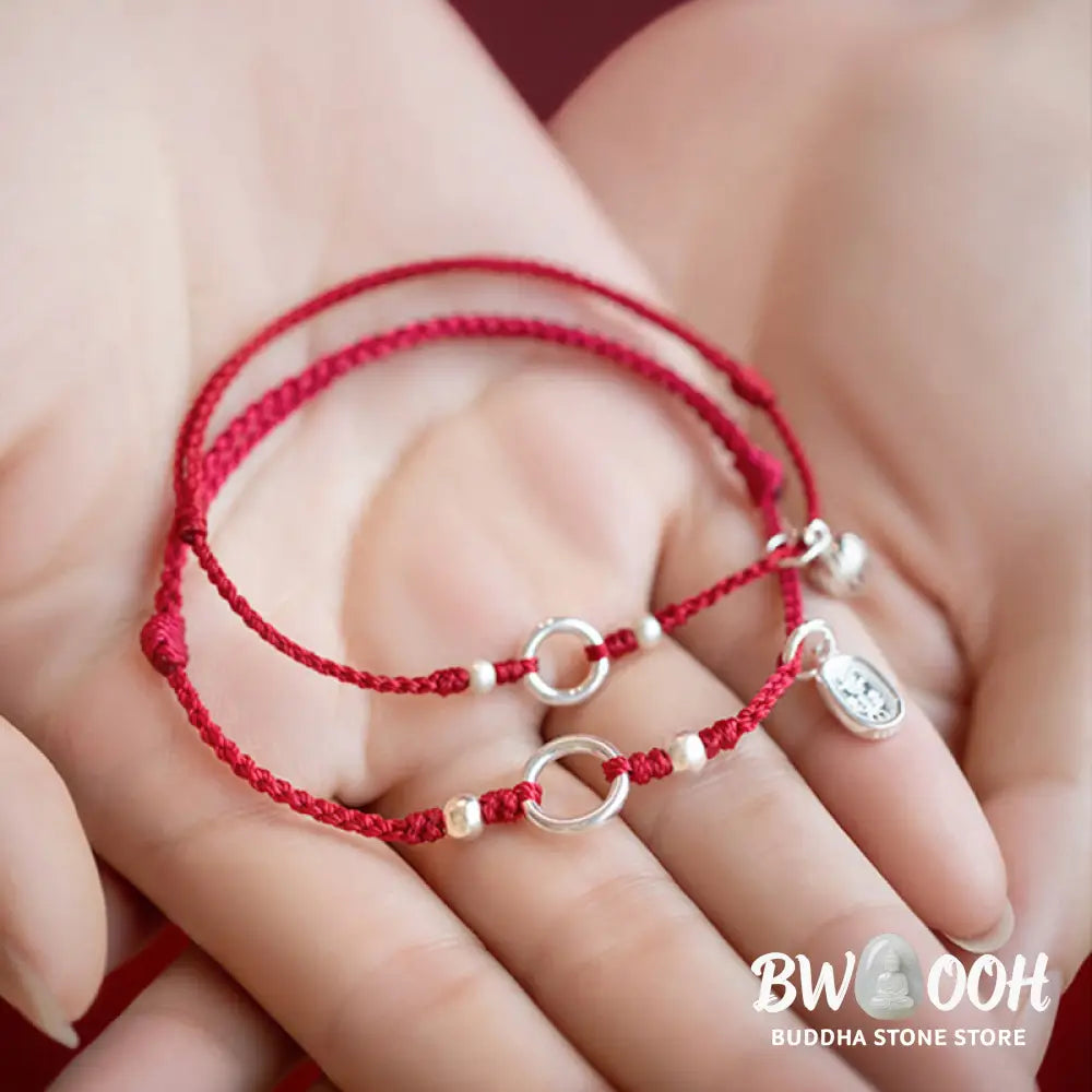 Buddha Stones 925 Sterling Silver Lucky Fortune Peace Joy Lotus Peace Buckle Red String Bracelet - BWOOOH - Bracelet