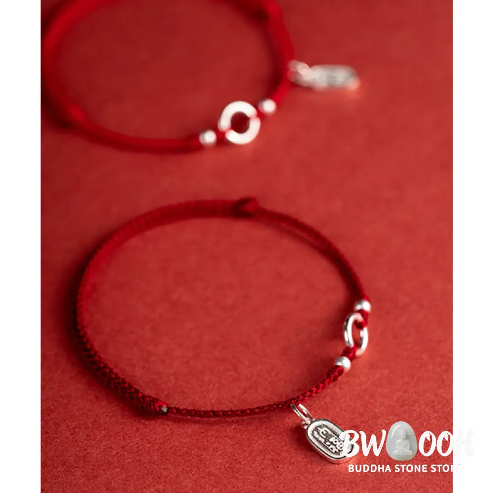 Buddha Stones 925 Sterling Silver Lucky Fortune Peace Joy Lotus Peace Buckle Red String Bracelet - BWOOOH - Bracelet