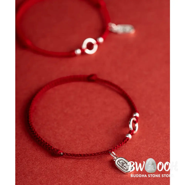 Buddha Stones 925 Sterling Silver Lucky Fortune Peace Joy Lotus Peace Buckle Red String Bracelet - BWOOOH - Bracelet