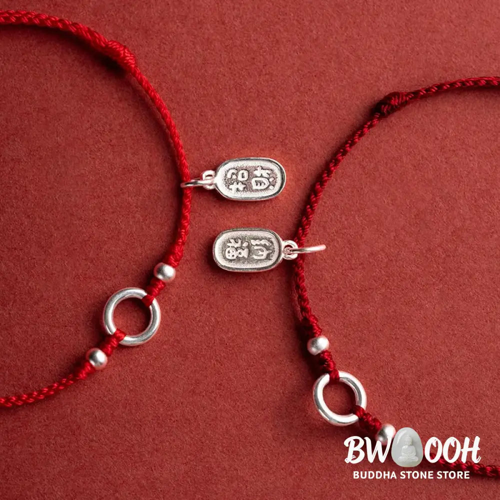 Buddha Stones 925 Sterling Silver Lucky Fortune Peace Joy Lotus Peace Buckle Red String Bracelet - BWOOOH - Bracelet