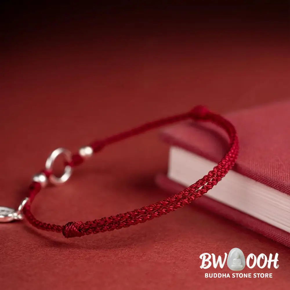 Buddha Stones 925 Sterling Silver Lucky Fortune Peace Joy Lotus Peace Buckle Red String Bracelet - BWOOOH - Bracelet