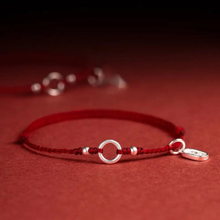 Buddha Stones 925 Sterling Silver Lucky Fortune Peace Joy Lotus Peace Buckle Red String Bracelet - BWOOOH - Dark