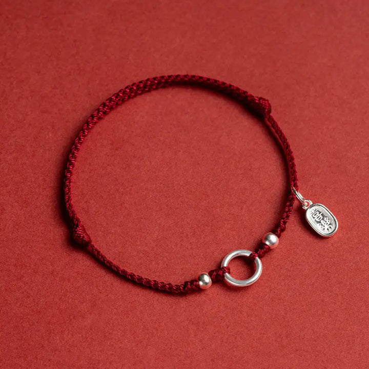 Buddha Stones 925 Sterling Silver Lucky Fortune Peace Joy Lotus Peace Buckle Red String Bracelet - BWOOOH - Dark