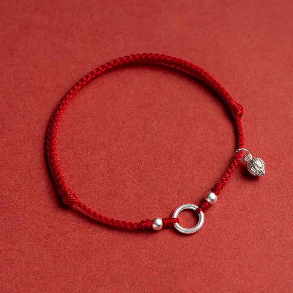 Buddha Stones 925 Sterling Silver Lucky Fortune Peace Joy Lotus Peace Buckle Red String Bracelet - BWOOOH - Red(Wrist
