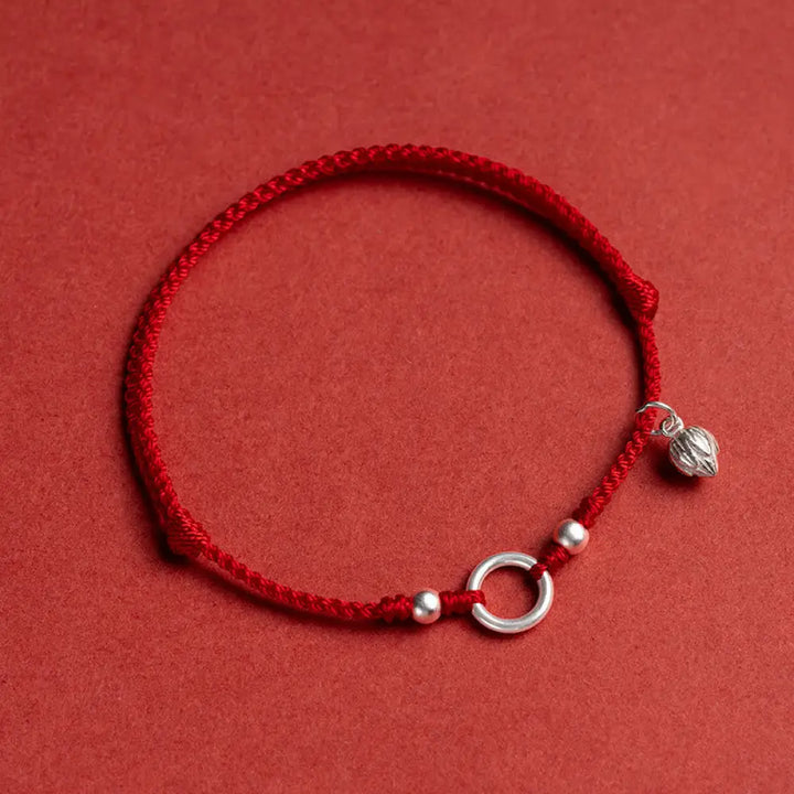 Buddha Stones 925 Sterling Silver Lucky Fortune Peace Joy Lotus Peace Buckle Red String Bracelet - BWOOOH - Red(Wrist