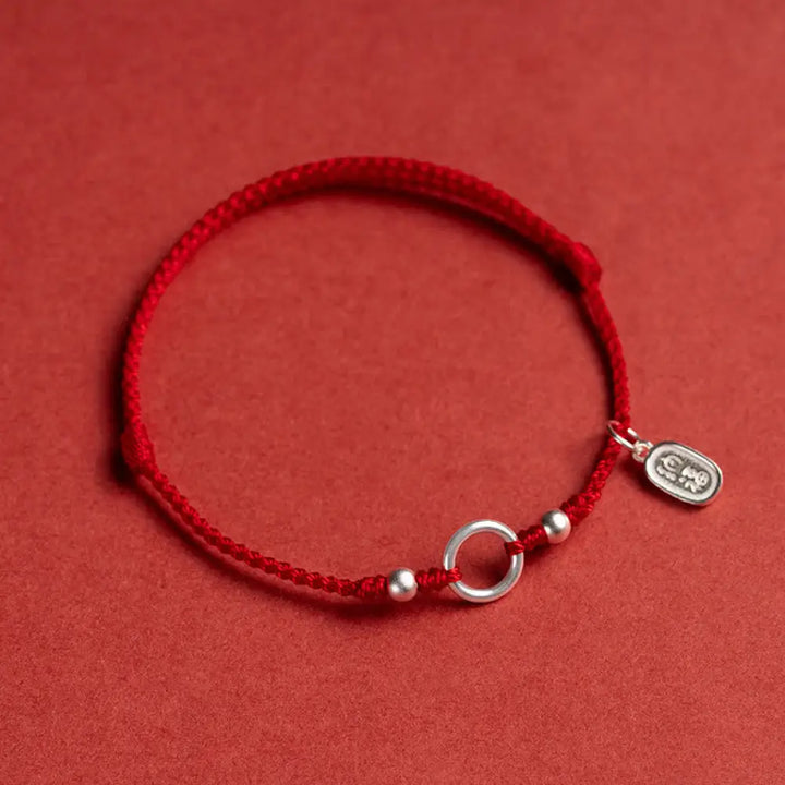 Buddha Stones 925 Sterling Silver Lucky Fortune Peace Joy Lotus Peace Buckle Red String Bracelet - BWOOOH - Red(Wrist