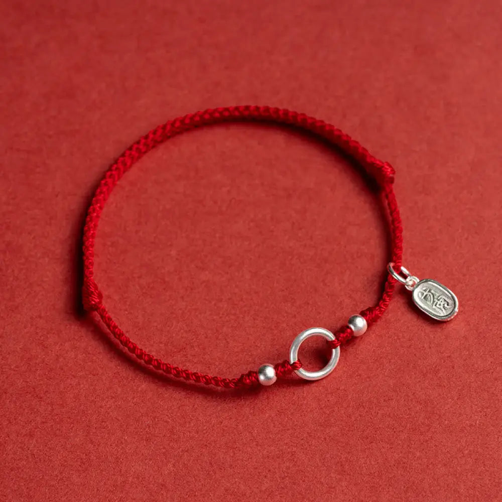 Buddha Stones 925 Sterling Silver Lucky Fortune Peace Joy Lotus Peace Buckle Red String Bracelet - BWOOOH - Red(Wrist