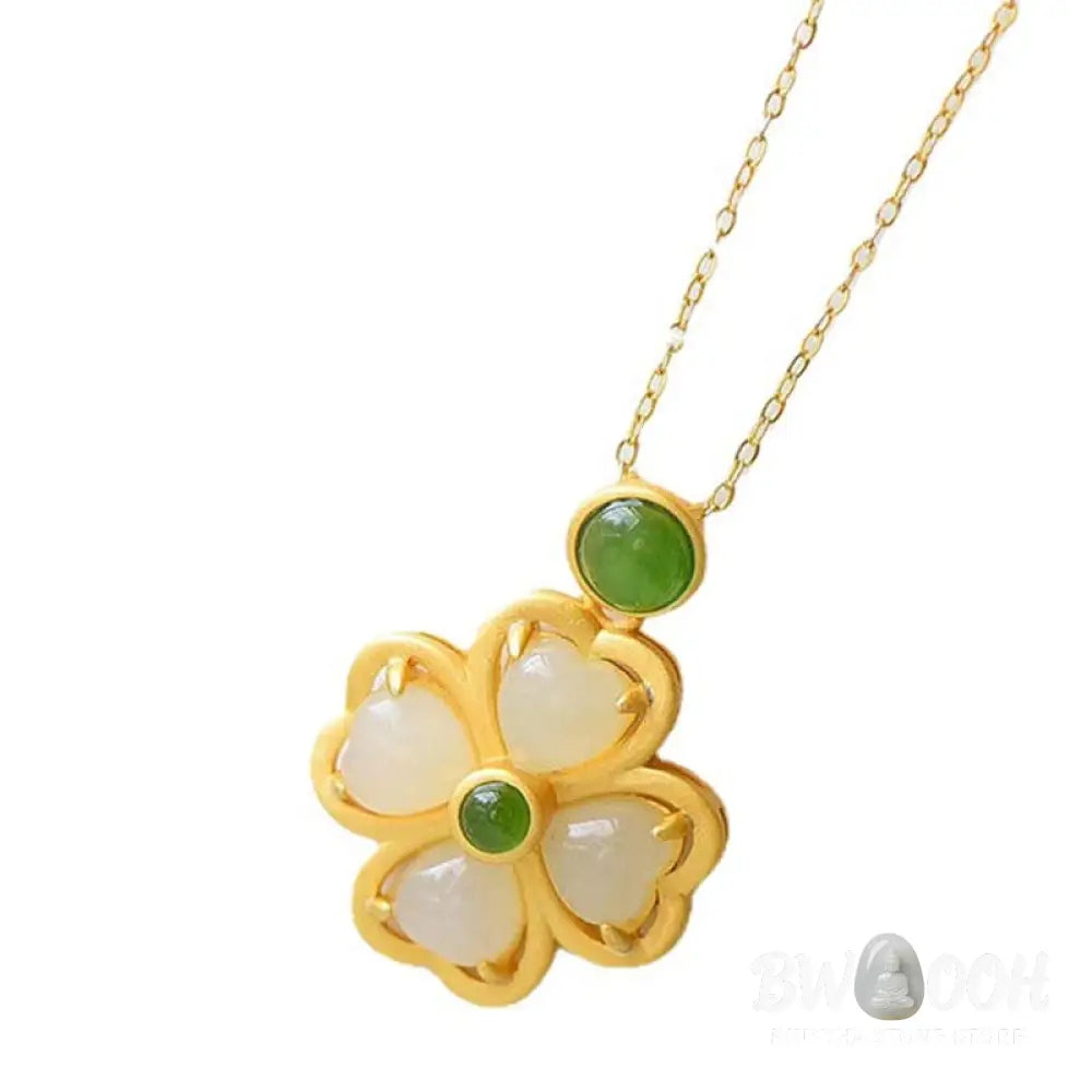 Buddha Stones 925 Sterling Silver Lucky Four Leaf Clover Jade Prosperity Necklace Chain Pendant - BWOOOH - Jade