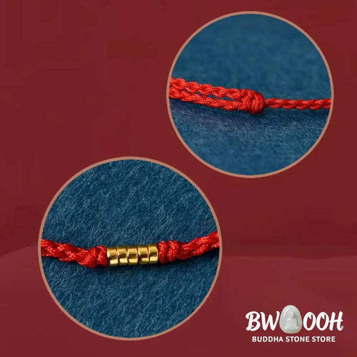 Buddha Stones 925 Sterling Silver Lucky Golden Bead Braided String Bracelet Anklet - BWOOOH - Bracelet