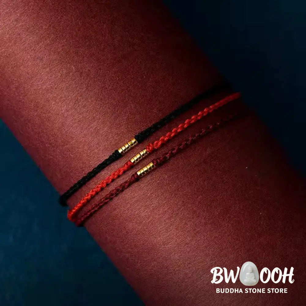 Buddha Stones 925 Sterling Silver Lucky Golden Bead Braided String Bracelet Anklet - BWOOOH - Bracelet