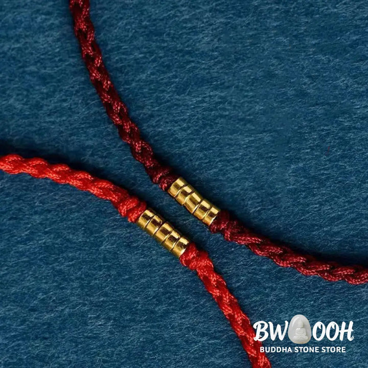 Buddha Stones 925 Sterling Silver Lucky Golden Bead Braided String Bracelet Anklet - BWOOOH - Bracelet