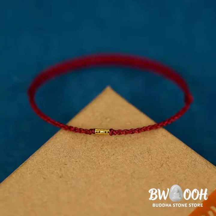 Buddha Stones 925 Sterling Silver Lucky Golden Bead Braided String Bracelet Anklet - BWOOOH - Bracelet