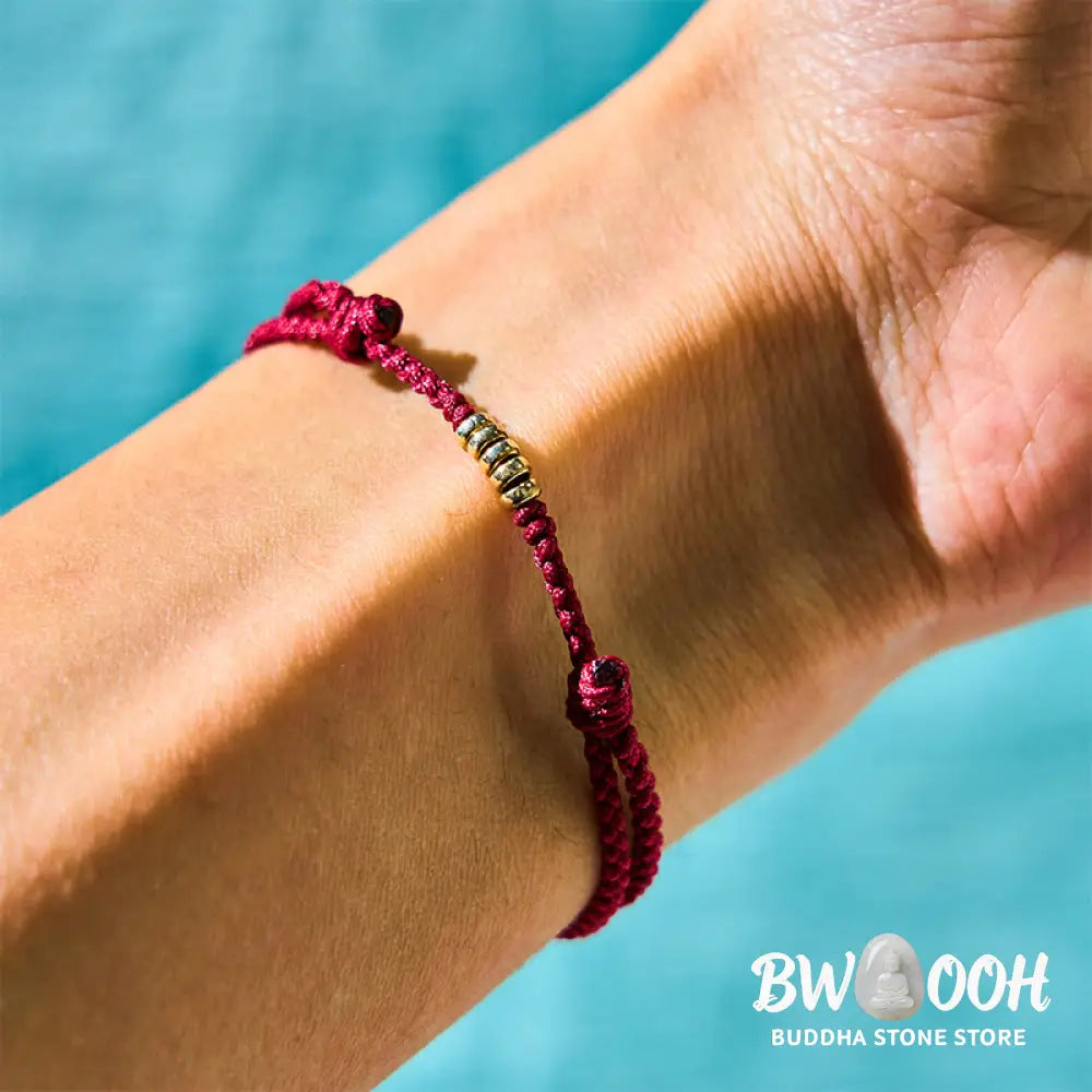 Buddha Stones 925 Sterling Silver Lucky Golden Bead Braided String Bracelet Anklet - BWOOOH - Bracelet