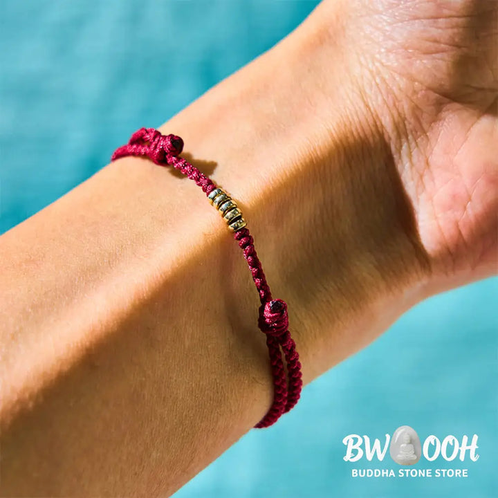 Buddha Stones 925 Sterling Silver Lucky Golden Bead Braided String Bracelet Anklet - BWOOOH - Bracelet