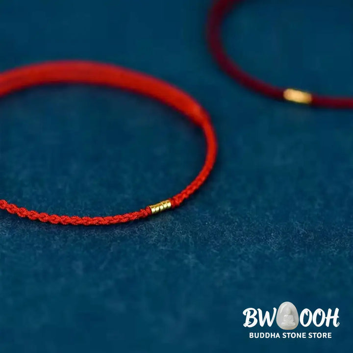 Buddha Stones 925 Sterling Silver Lucky Golden Bead Braided String Bracelet Anklet - BWOOOH - Bracelet