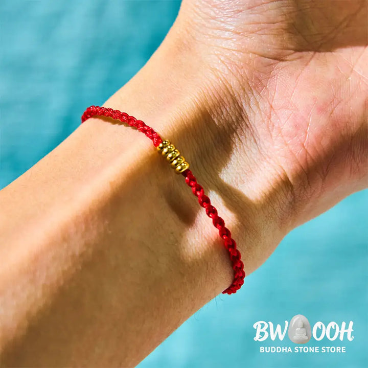 Buddha Stones 925 Sterling Silver Lucky Golden Bead Braided String Bracelet Anklet - BWOOOH - Bracelet