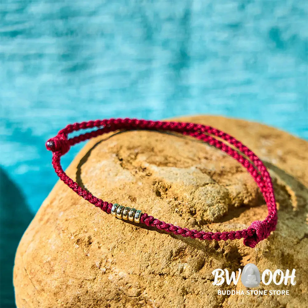 Buddha Stones 925 Sterling Silver Lucky Golden Bead Braided String Bracelet Anklet - BWOOOH - Bracelet